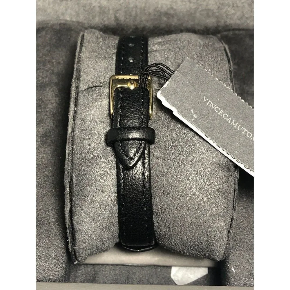 Vince Camuto VC5352 Unisex Black Leather Analog Black Dial Quartz Watch BW114